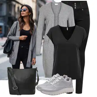 Zapínání na knoflíky Dlouhé Outfit s Šedá/Tmavě šedá/Světle šedá Pletenina veľkej veľkosti/Šaty Móda Pro Plnoštíhlou/Kabát/Tunika Vila "Skvělý vzhled pro volný čas"