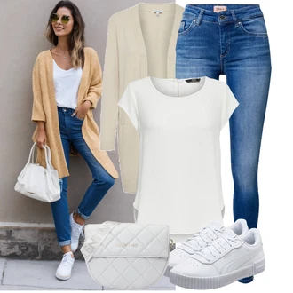 Výstřih na ramena Outfit s Béžová/Hnědá/Khaki Pletenina veľkej veľkosti/Tunika/Kabát B.young "Praktický vzhled"