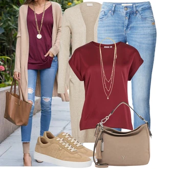 Outfit sa Bijela/Bež/Zlatni Fini lančić/Bogato ukrašena ogrlica/Collier Pilgrim "Praktičan look"
