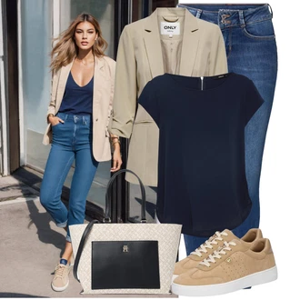 Outfit sa Plava/Tamnoplava/Svjetloplava Skinny Hlače/Jeggings/Traper Tajice Tom Tailor Denim "Lagana odjeća"