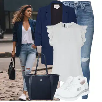 Outfit sa Pastelne boje/Smeđa/TamnoPlava/Plava Odijelo Sako Jakna/Sakoi za Bluzu/Casual Sako/Kožna jakna za muškarce/Pamučni Sakoi/Elegantni Sako/Pleteni Sako/Dugi Sako/Blejzer s Printom za Žene/Kratki Sako/Kožna Jakna za Muškarce SOAKED IN LUXURY "Moderan outfit za slobodno vrijeme"