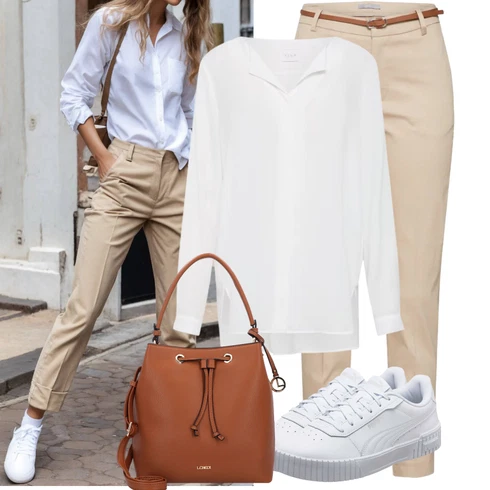Kombinace Šedá/Hnědá/Béžová/Bílá/Krémová/Khaki Halenkové Body/Blůza s knoflíčkem/Halenka se Stojatým Límcem/Dlouhá Halenka/Halenka s Dlouhým Rukávem/Oversize Halenka/Oversize Muselínová Blůza/Slip-on Halenka/Tunikové Tričko Vila kombinovat s Béžová/Khaki Kalhoty s Vysokým Pasem/Skinny Kalhoty/Obleková Kalhoty/Business Kalhoty/Twillová Kalhoty/Úzká Kalhoty/Ležérní Kalhoty/Kalhoty se Štěrbinou B.young