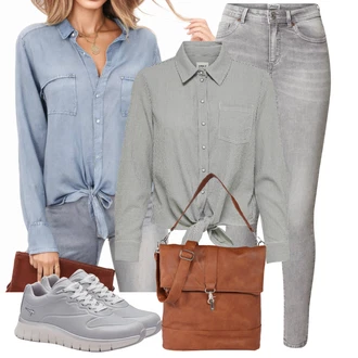 Prugasto Outfit sa Siva/Svjetlosiva Bluza i Tunika/Bluza Veći Broj Only "Ležerni look za slobodno vijeme"