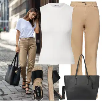 Zakrpe Outfit sa Smeđa/Bež/Kaki Muška majica/Trapez Traperice/Traperice Široke Nogavice/Muška Kožna Jakna/Culotte Traperice/Traperice s Prorezom/Skraćene Traperice/Ženske Traperice 7/8 Dužine Pieces "Lagana odjeća"