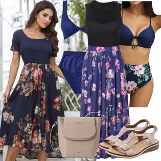 Outfity na zahradní párty Svatební host s Tmavě modrá/Modrá Občanské šaty/délka ke kolenům/Šaty pro Družičku/Šaty na Konfirmaci/Plesové Šaty/Společenské šaty pro hosta MAGIC NIGHTS "Modrý Outfit v Létě"