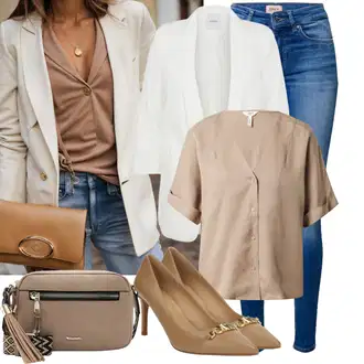 Outfity pro práci S křivkami s Béžová/Hnědá/Khaki/Šedá Halenka a Tunika/Halenka Móda Pro Plnoštíhlou Object "Lehký outfit"