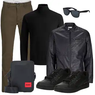 Outfit mit Schwarz Rollkragenpullover/Feinstrickpullover/Wollpullover/Kaschmir Pullover/Basic Pullover/Einfacher Pullover Jack & Jones "Old Money Style für Männer"