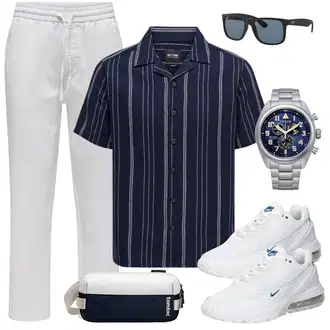 Outfit mit Blau/DunkelBlau/HellBlau Kurzarm Hemd/Casual Hemd/Business Hemd/Hawaii Hemd/Hemdbluse Only & Sons "Old Money Style für Männer"
