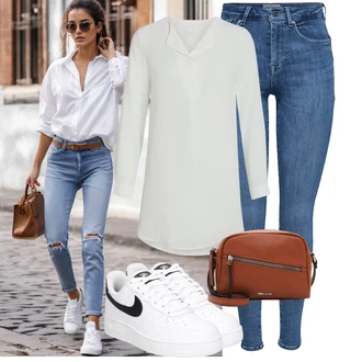 Výstřih na ramena Outfit s Šedá/Bílá/Fialová/Krémová Tunikové Tričko/Elegantní Tunika/Klasická tunika/Dlouhá Halenka Vila "Vzhled casual"