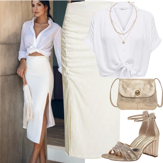 S Mašlí Outfit s Šedá/Bílá/Krémová Halenka a Tunika/Halenka Móda Pro Plnoštíhlou Only "Letní vzhled pro módní ženy"