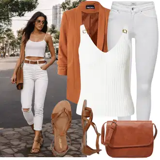 Outfit s Hnědá/Béžová Sandál S T Páskem/Vintage sandál/Páskový Sandál/Gladiátorská sandála/Římská sandála/Letní Bota About You "Lehký outfit"