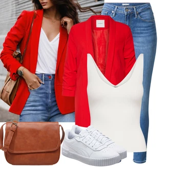 Outfit s Červená/Tmavě červená Oversize Sako/Boyfriend Sako/Dlouhý Sako/Teplákový blejzr/Kožená bunda pro muže Pieces "Skvělý pro volný čas"