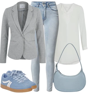 Výstřih na ramena Outfit s Šedá/Bílá/Fialová/Krémová Tunikové Tričko/Elegantní Tunika/Klasická tunika/Dlouhá Halenka Vila "Skvělý vzhled pro volný čas"