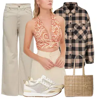 Style Outfits Western mit Bež/Rjava Flanelasta srajca/Karirasta Srajca Urban Classics "poletna obleka"Look: Fina, Skater, Prevelik, Delovna oblačila, Pank, Univerzitetni, Western, Hip Hop, Unisex
