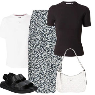 outfit mit Črna/Krem Zaprta sandala/Sandala z visokim gležnjem/Čevelj s trakom/Rimski sandal Calvin Klein "poletna obleka"