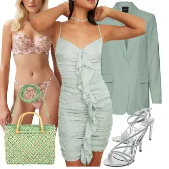 outfit mit Obleka z naborki/Obleka z naramnico/Mini obleka/Seksi oblačilo/Poletna obleka Trendyol "poletna obleka"