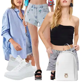 outfit mit Srajčna Bluza/Poslovna srajca/Denim srajca/Srajca za prosti čas bianco lucci, Bustier top/Kratki top/Majica za špagete/Odrezana majica brez rokavov Trendyol "poletna obleka"
