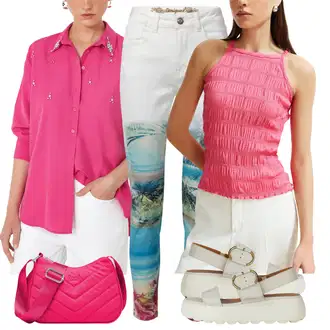 Poletne Outfiti Delovni mit Roza Majica brez rokavov/Majica za špagete/party Majica/Moški čevlji/Pleteni vrh/Kratka majica Trendyol "poletna obleka"Look: Delovni, Prosti čas, Tenis