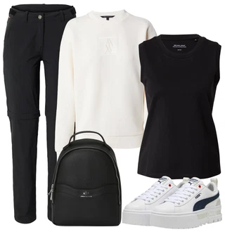 outfit mit Krem/Bela Kapucar/Bluzon/Trajnostna Jakna/Box jakna/Pletena Jakna iz Flisa/Trachten jopica/Prehodna Jakna Armani Exchange "poletna obleka"