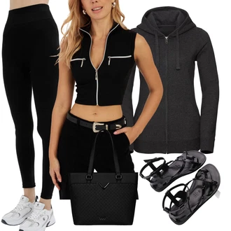 outfit mit Črna/Rjava Neprosojna Pajkica/Legica iz Žameta/Usnjena Jakna/Pletena Pajkica/Podložena Pajkica/Baumwoll Pajkica/Tople Pajkice/Oblikovana Pajkica Lumberjack "poletna obleka"