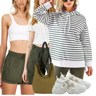 outfit mit Zelena/Khaki/Rjava/Temno zelena/Bela/Bež Kratka majica/Majica Vrh/Kratki top/Priložnostni Vrh koton "poletna obleka"
