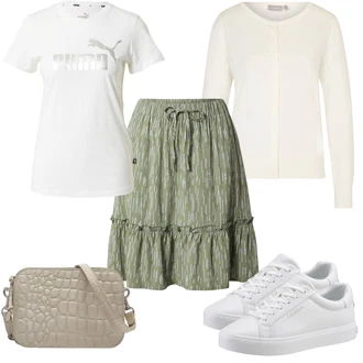 Normalno prileganje outfit mit Krem/Bela/Bež/Khaki Pletene velika velikost/Pulover Fransa "Poletni outfit"