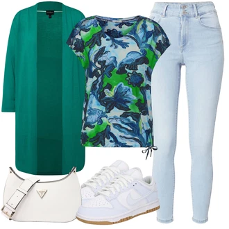 outfit mit Svetlo modra Usnjena Jakna/Ženske 7/8 Kavbojke/Gležnarji/Capri Kavbojke/Odrezane Kavbojke/Kavbojke Visokega Pasu/Kavbojke z Razporkom/Push up Kavbojke/Kavbojke na Poteg/Usnjene Čevlje/Zimska jakna VERO MODA "Poletni outfit"