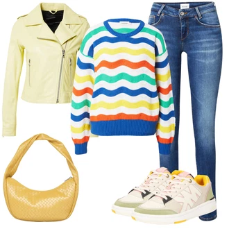 outfit mit Neonske barve/Rumena Motoristična jakna/Jakna iz Umetnega Usnja/Jakna s Stransko Zadrgo/Usnjena Jakna/Motoristična jakna/Poletna jakna Oakwood "Poletni outfit"