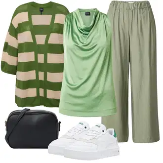 Italijanska outfit mit Turkizna/Svetlo zelena/Zelena Majica & Top/Usnjena jakna za moške/Bluza brez rokavov Boss "Poletni outfit"Look: Nor, Stil, Disko, Irski, Italijanska, Mom, Stari denar, Overdressed, Brez šivov
