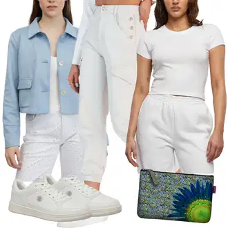 outfit mit Bela/Krem/Siva Pleteni vrh/Majica s kratkimi rokavi/Kratki top/Majica za spanje/Kratka majica/Klasična Dolžina/Funkcijska Majica Urban Classics "poletni videz"