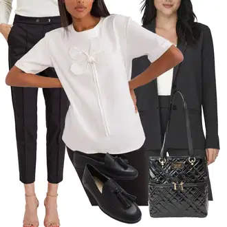 Plemenita outfit mit Bela/Roza/Rjava Bluza s Pentljo/Izredna Bluza/Bluza na Kravato lakerta "poletni videz"Look: Plemenita, Eleganten, GoGo