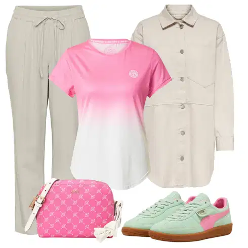 Roza Superga kombinirajte z VERO MODA, Pastelne barve Prehodne Jakne Only, Svetlo zelena/Zelena/Roza Ozke superge/Superge Nizke/ Skate Obutev/Vintage superge/Poletne superge Puma, Bidi Badu, Roza Torbe za čez ramo JOOP!