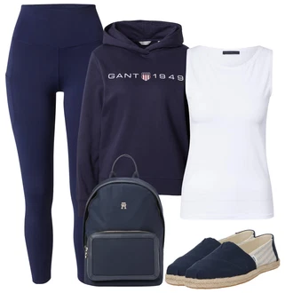 outfit mit Temno modra/Krem/Svetlo modra/Modra Women's Cloth shoes/Mula espadrila/Espadrila TOMS "poletni videz"