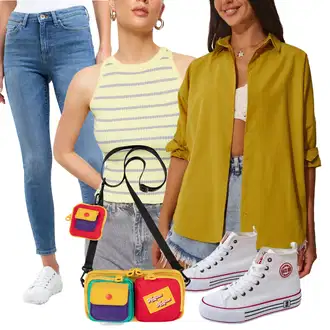 outfit mit Zelena/Rumena/Neonske barve Majica brez rokavov/Prugasta majica/Pleteni vrh/Kratki top/Moški čevlji/Odrezana majica brez rokavov Trendyol "poletni videz"