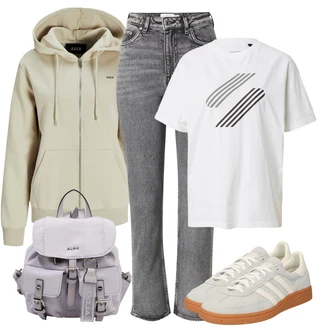 outfit mit Svetlo siva/Krem/Rjava/Siva/Bež/Bela Usnjene superge/Superge Nizka/Ozka superga/Vintage superga Adidas Originals "poletni videz"