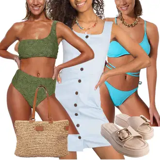 outfit mit Modra/Temno modra/Turkizna/Svetlo modra Kopalke velike velikosti/Kopalka Bikini komplet/Brazilska bikini/Izrezani bikini/Izrezan Kopalke/Bikini z vratnim ovratnikom/Zaviti bikini/Bikini velike velikosti Trendyol, Temno zelena/Zelena Kopalka Bikini z volančkom/Bikini z visokim pasom/Izrezani bikini/Vintage Bikiniji/Oblačila za plažo/Bando-bikini/Bikini Crop Top Trendyol "poletni videz"