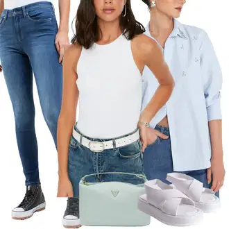Style Outfits Western mit Bela/Roza/Rjava/Modra Top za plažo/Majica brez rokavov/Moški čevlji/Odrezana majica brez rokavov/Kratki top/Grafična majica/Plažni dodatek Trendyol "poletni videz"Look: Cowgirl, Western, Egirl, Ekstravaganten
