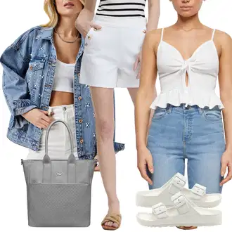 outfit mit Krem/Bela Denim kratke hlače/Chino kratke hlače/Lanene kratke hlače/Kratka Hlača/Kratke hlače z visokim pasom/Kratke hlače Musselin/Bermuda/Paperbag-kratke hlače orsay "poletni videz"
