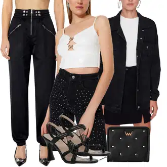 outfit mit Cargo trenirke/Športne hlače/Dolga Hlača/Moška Usnjena Jakna/Hlača iz Blaga/Ravna Hlača Diesel "poletni videz za elegantne ženske"