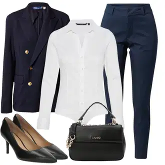 Poletne Outfiti Stari denar mit Temno modra/Modra Hlača velika velikost/Hlače Kaffe, Krem/Bela Srajca/Bluzasti Body/Slim Fit Bluza VERO MODA, Črna/Rjava/Bela Poslovna Obutev/Udobna črpalka/Čevelj Z Visoko Peto/Visoka Peta Črpalka/Črpalka z Nizko Petom/Slingback Črpalka/Vintage Črpalka Polo Ralph Lauren "poletni videz za elegantne ženske"Look: Stil, Pisarna, Stari denar, Pametno priložnostno, Delovna oblačila, Klasična, Nor, Lak, Poslovna, Eleganten, Kul, Francoski