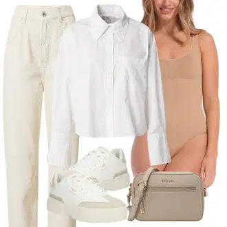 outfit mit Bela/Bež/Khaki/Krem Teddy Superga/Plato-Sneaker/Superge Nizka/Debele Superge Buffalo "poletni videz za elegantne ženske"
