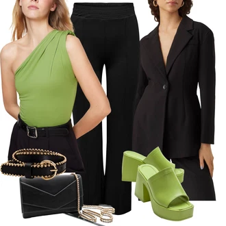 outfit mit Zelena/Neonske barve/Svetlo zelena party Majica/Moški čevlji/Majica brez ramen/Majica brez rokavov/Kratka majica Trendyol "poletni videz za elegantne ženske"