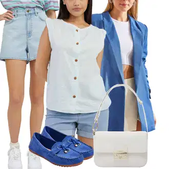 outfit mit Svetlo modra/Turkizna Bluza z gumbom/Vrh Bluze/Igrača za otroke/Lanena Bluza/Bluza brez rokavov camaieu "poletni videz"