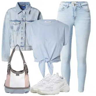 Poletne Outfiti Stari denar mit Svetlo modra Jeans Pajkice/Jeggings/Hlača z luknjo/Skinny Hlače Only, Bež/Roza/Škrlatna/Rjava Torba za čez ramo/Velika torba/Vrečka za prenašanje/Vrečka iz blaga/Torba za čez ramo/Satchel torba/Nakupovalna torba Tom Tailor "poletni videz"Look: Stil, Kul, Lepo, Stari denar, Eleganten, Italijanska