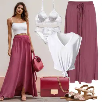 outfit mit Vinsko rdeča/Rdeča/Škrlatna/Temno rdeča Maxi krilo/Zavito Krilo/Praznično maxi krilo/Vintage maxi krilo/Dolgo krilo/Krilo za zavezovanje/Pletena krila Trendyol "Popoln za poletni slog"