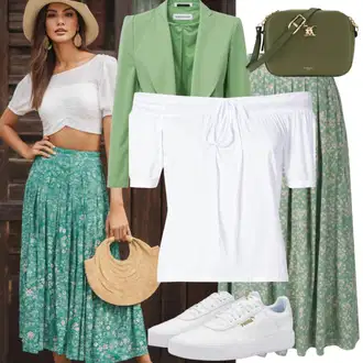 Kratka Outfit sa Svjetlozelena/Zeleno Mini Suknja/Teniska Suknja/Suknja Iz 60-ih/Suknja Iz 90-ih/Hlačna suknja/Kratka Plisirana suknja/Elastična Suknja/Unisex Suknja VERO MODA "Poslovne Odjeće Ljeto"