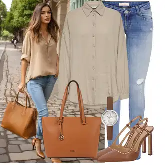 Muslin Outfit sa Smeđa/Bež/Kaki Bluza Veći Broj Only "Odličan look za slobodno vrijeme"
