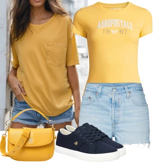 Outfit s Světle modrá Košile Vysoký pas Kraťasy/Džínový Šortky levi's ® "Skvělý pro volný čas"