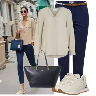 Na Procházku Outfit s Béžová/Hnědá/Khaki Slip-on Halenka/Halenka s Dlouhým Rukávem/Blůza s knoflíčkem/Halenka se Stojatým Límcem/Hedvábná Halenka/Businessová Halenka/Kožená bunda pro muže Vila "Lehký outfit"Look: Volný čas, Baseball, Pracovní, Na Procházku, Jízda na koni