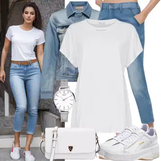 S zakovicama Outfit sa Svjetloplava/Krem/Plava Traper Jakna/Vintage Jakna/Kratka Traper Jakna Zadig & Voltaire "Savršen Izgled za Ljeto"Look: Motor, S zakovicama, Jahanje